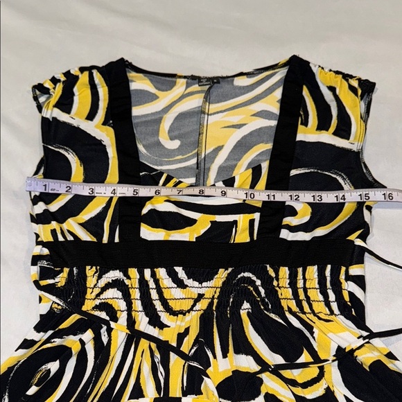 XOXO Blouse Black Yellow Crossover Bodice Top Tie Back Elastic Waist Women’s SzM - Picture 9 of 11